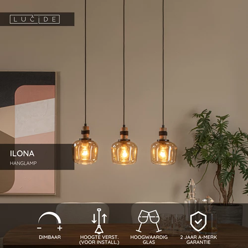 Lucide ILONA - Hanglamp - 3xE27 - Amber - USP